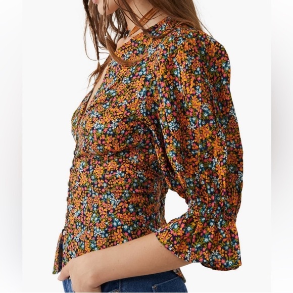 NWT Free People I Found You Floral Button-Up Women's Puff Sleeve Top Size XS - Picture 3 of 16